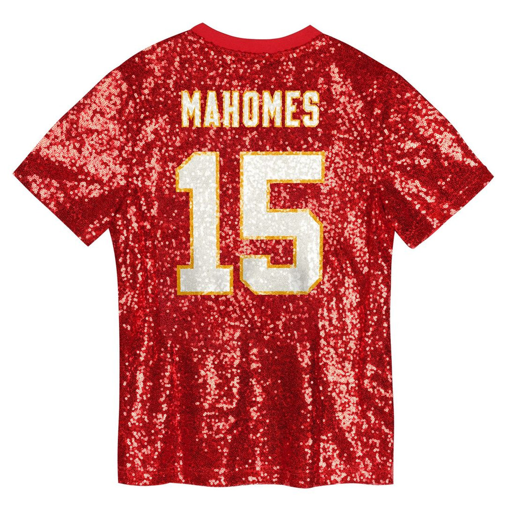 Patrick Mahomes Kansas City Chiefs Girls Youth Sequin V-Neck Fashion Jersey - Red