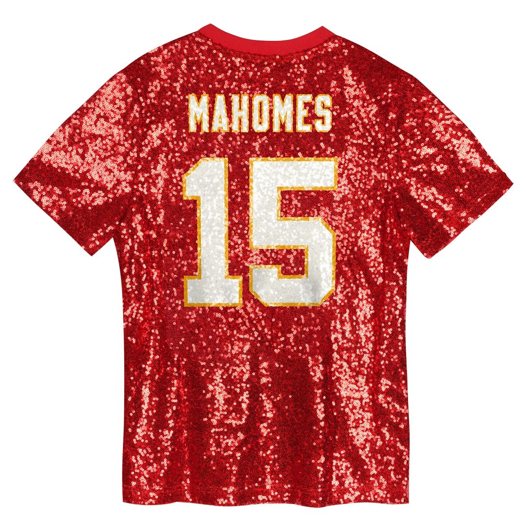 Patrick Mahomes Kansas City Chiefs Girls Youth Sequin V-Neck Fashion Jersey - Red