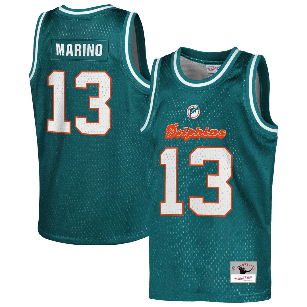 Dan Marino Miami Dolphins Mitchell & Ness Youth Retired Player Basketball Fashion Jersey - Aqua