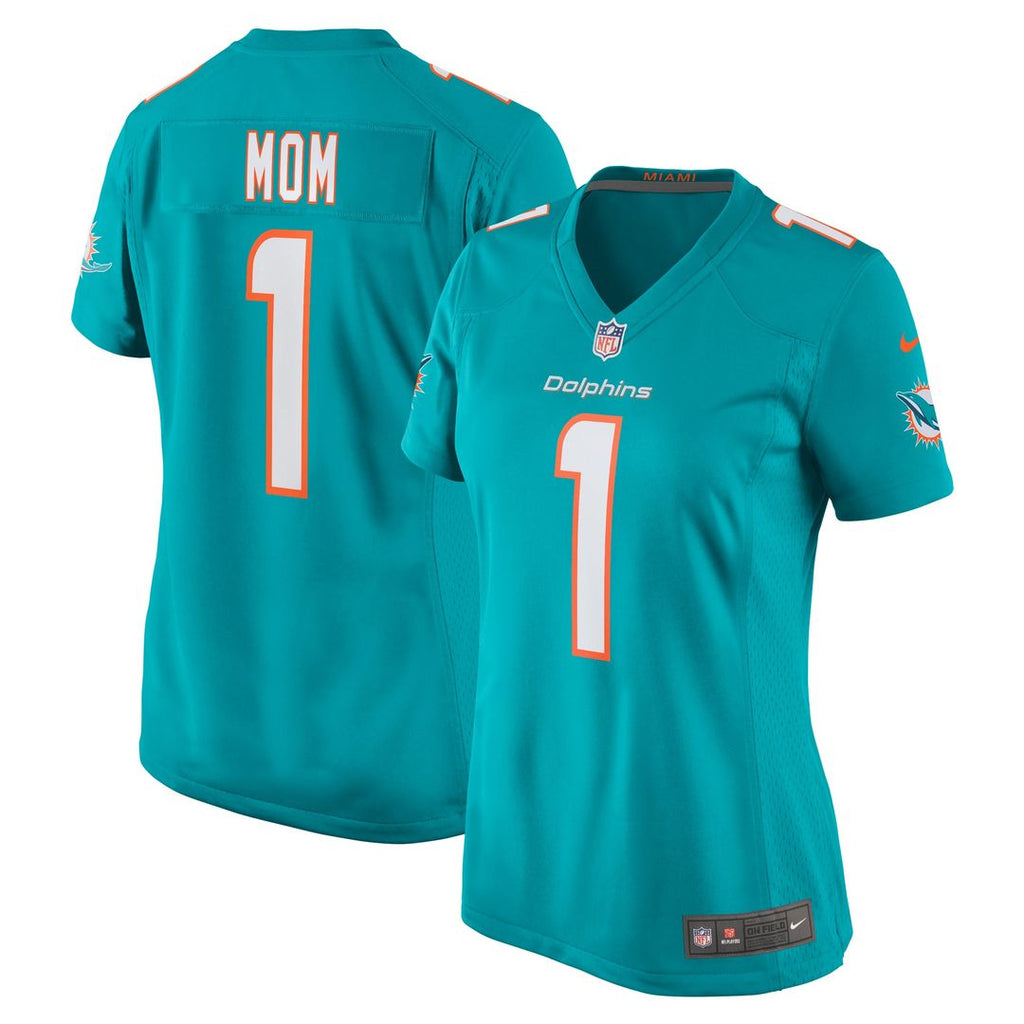 Number 1 Mom Miami Dolphins Women's Game Jersey - Aqua