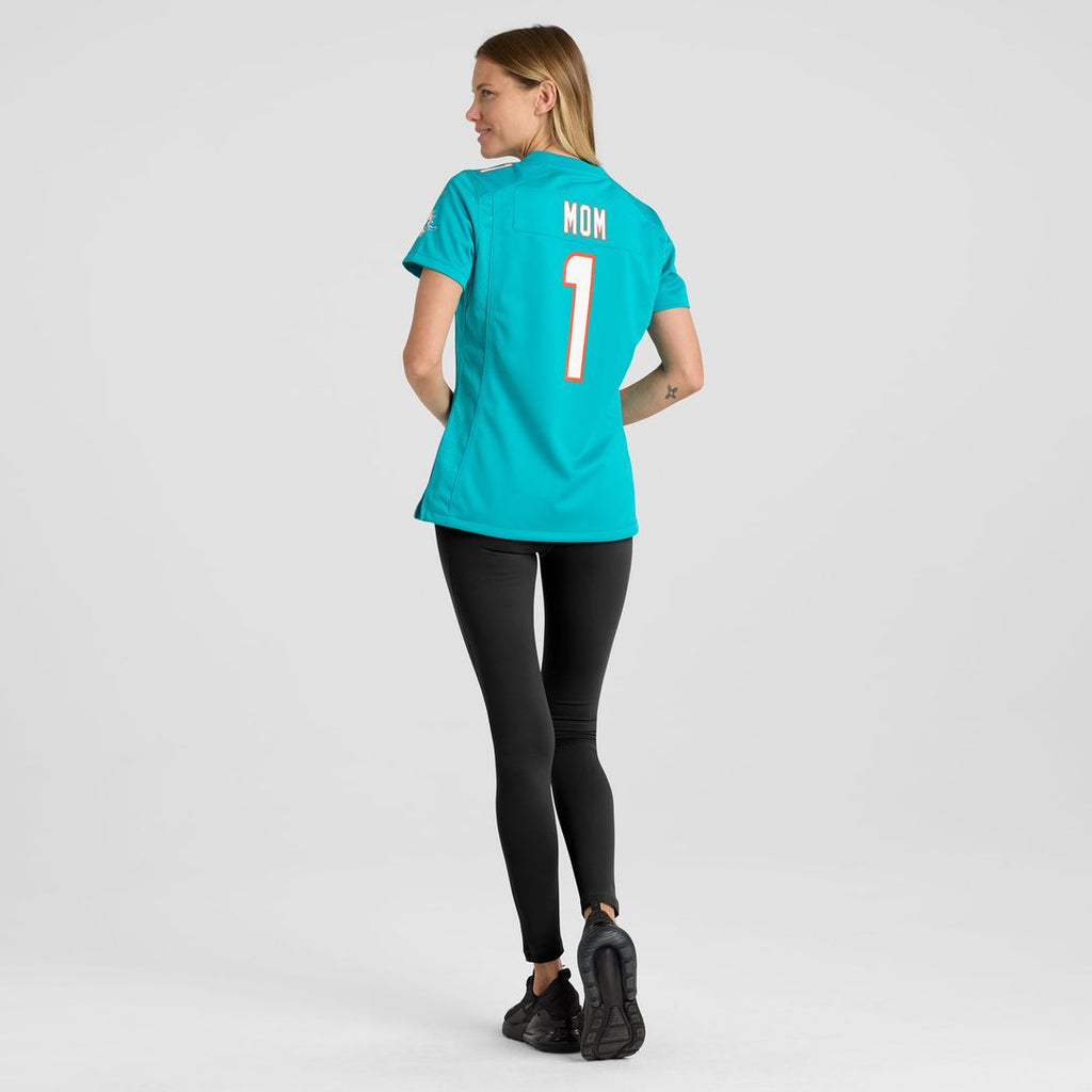 Number 1 Mom Miami Dolphins Women's Game Jersey - Aqua