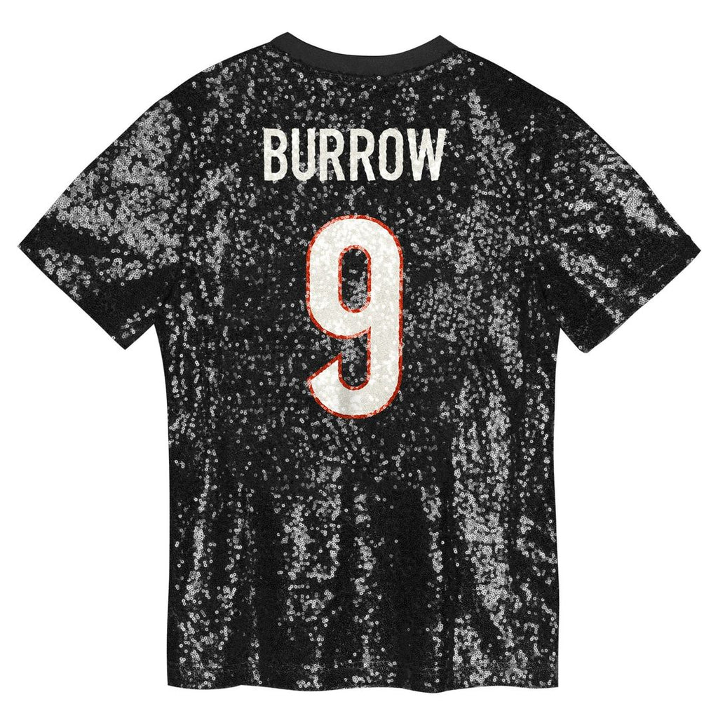 Joe Burrow Cincinnati Bengals Girls Youth Sequin V-Neck Fashion Jersey - Black