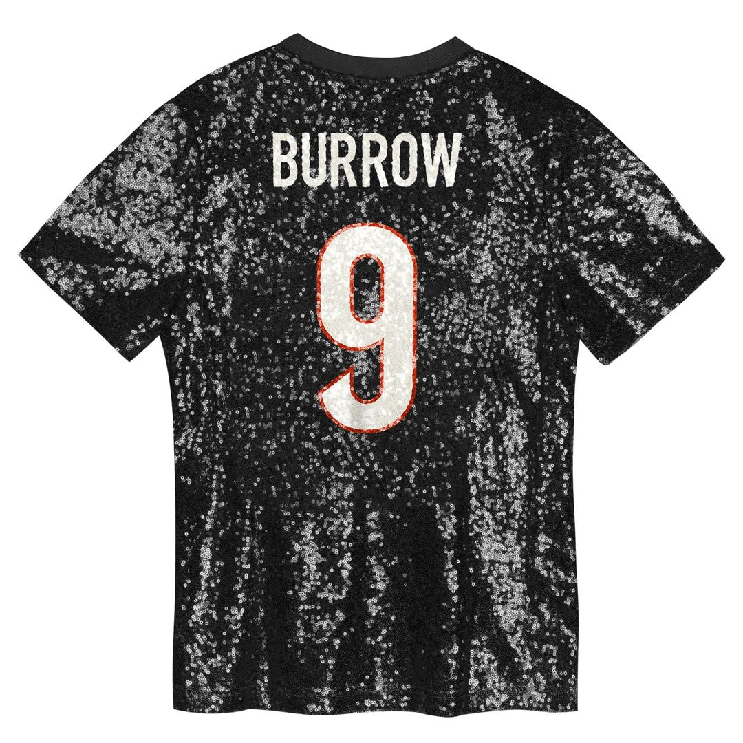 Joe Burrow Cincinnati Bengals Girls Youth Sequin V-Neck Fashion Jersey - Black